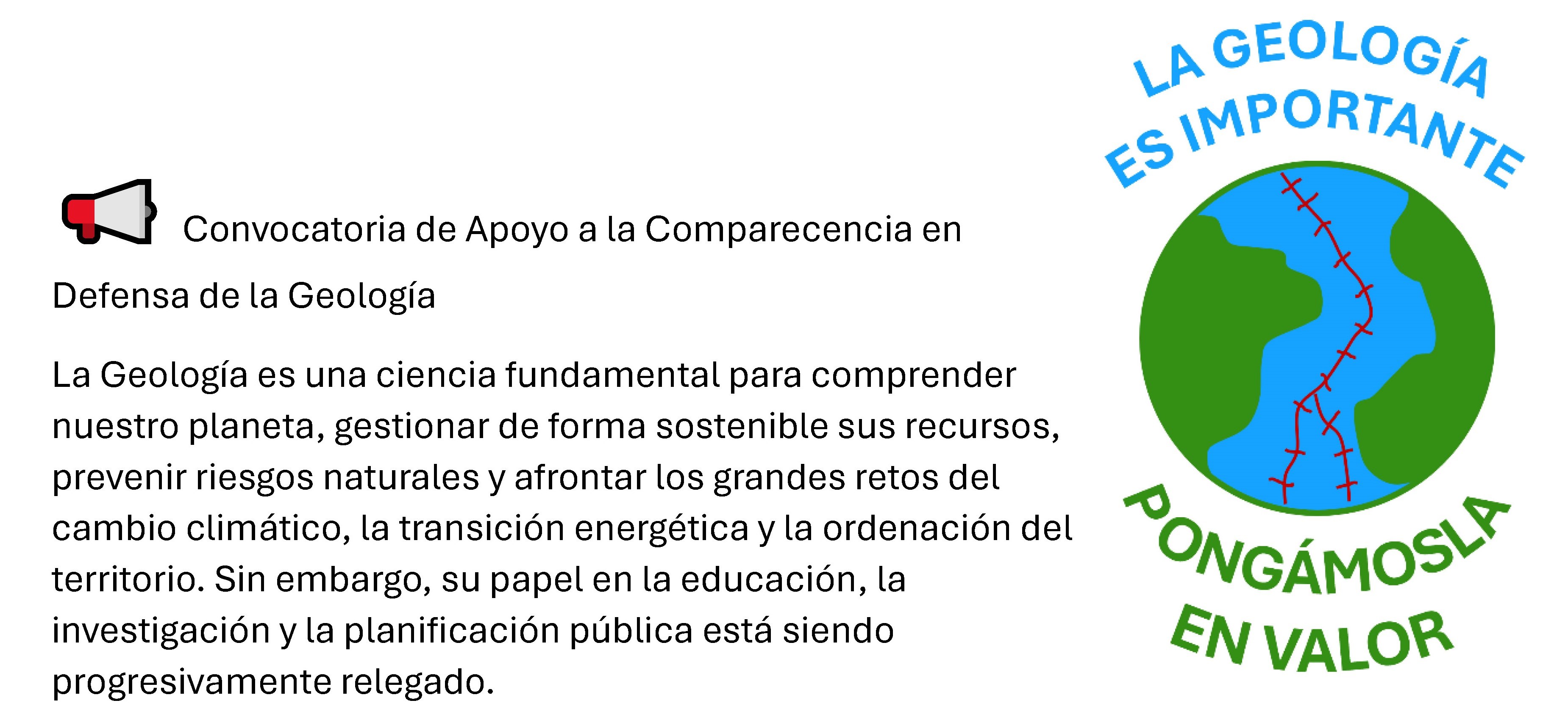 Convocatoria de apoyo a la comparecencia en defensa de la Geología