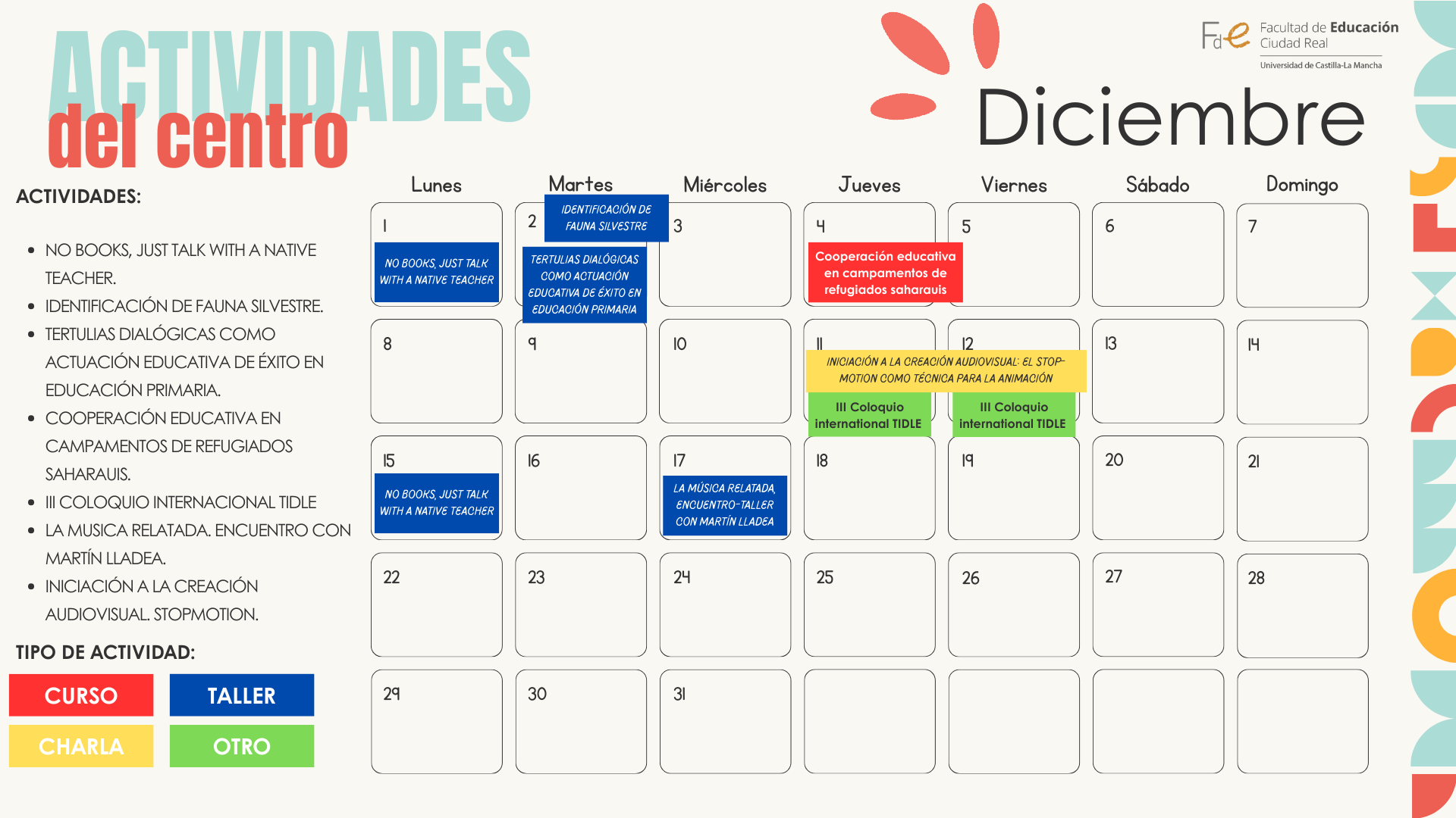 CALENDARIO CON LAS ACTIVIDADES DEL MES DE NOVIEMBRE