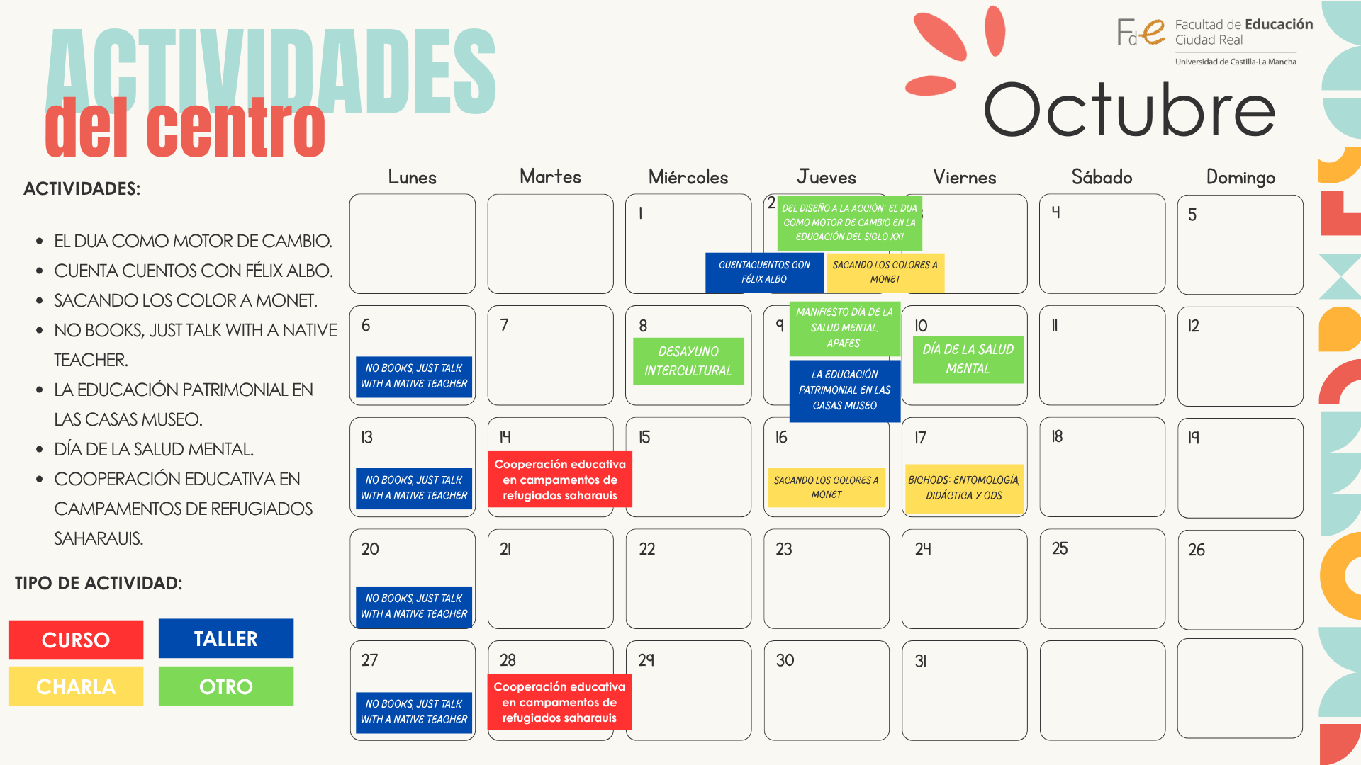 CALENDARIO ACTIVIDADES CULTURALES MES DE OCTUBRE
