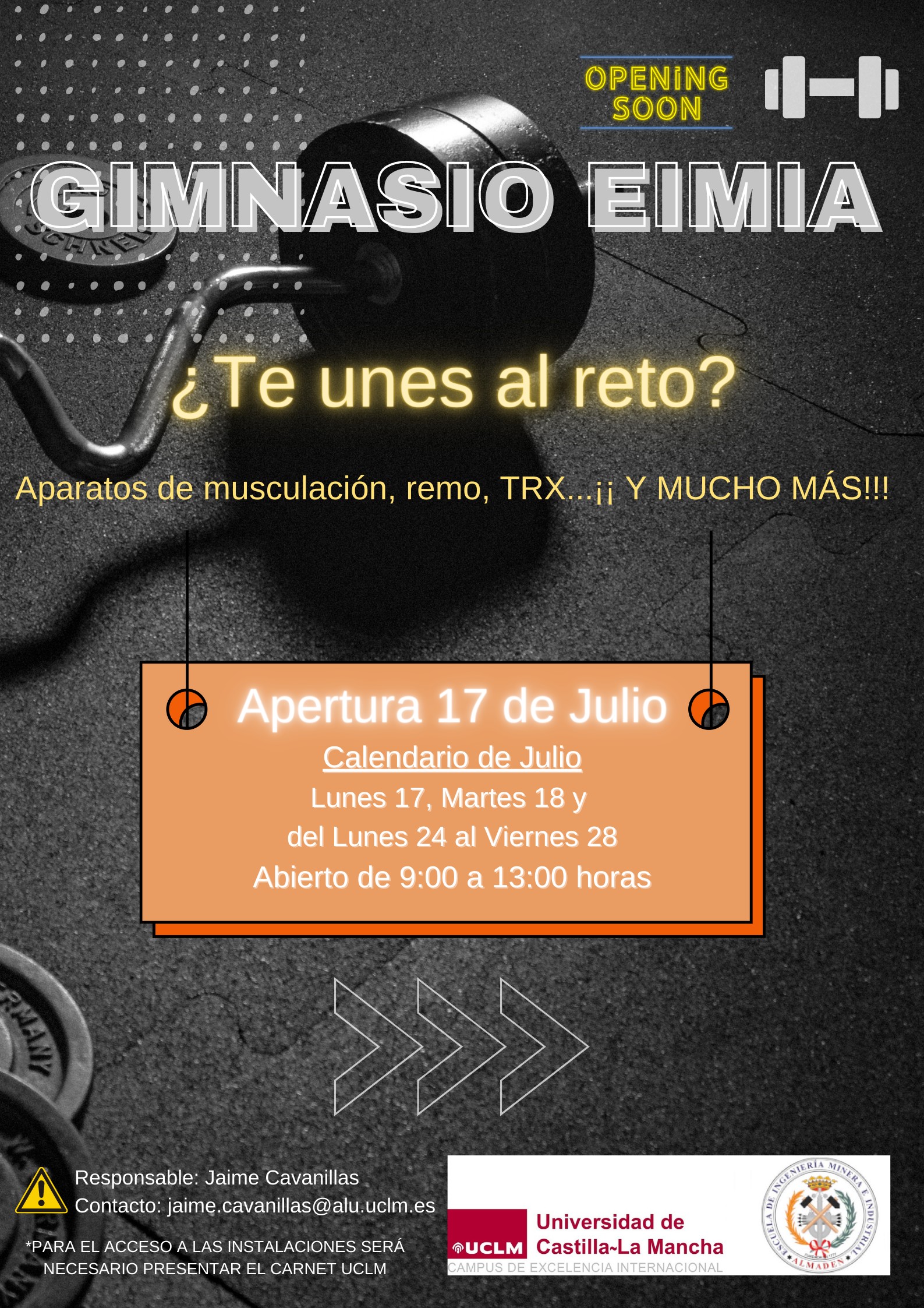 Cartel anunciador de la apertura del GIMNASIO de la EIMIA
